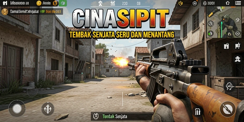 Tampilan antarmuka CINASIPIT dengan berbagai pilihan senjata dan karakter.