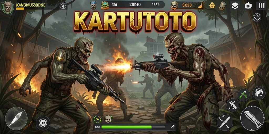 Antarmuka KARTUTOTO yang menegangkan saat melawan zombie.