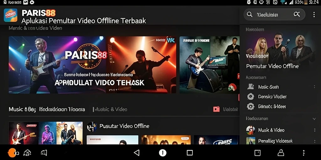 Antarmuka aplikasi PARIS88 yang intuitif untuk pemutar video offline.