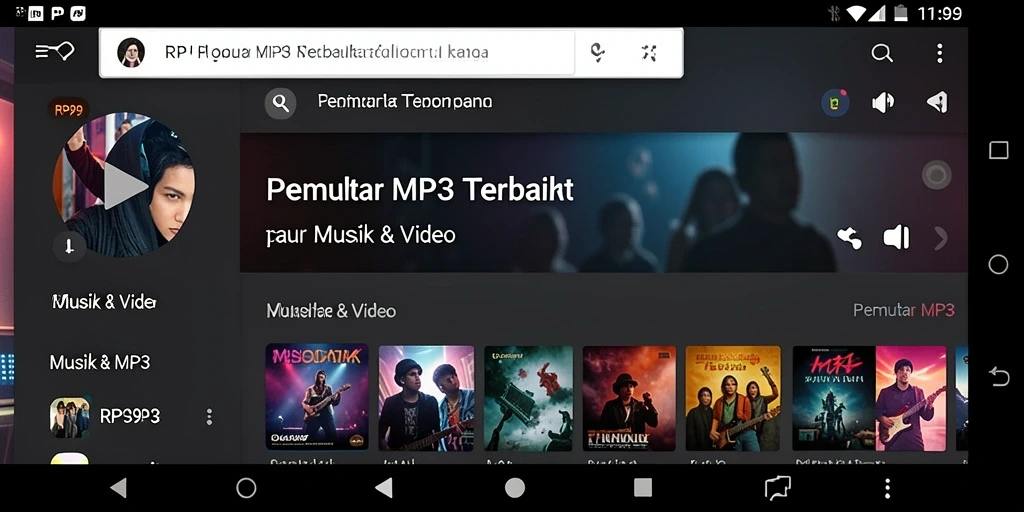 Antarmuka pemutar musik RP99 yang intuitif dan modern.